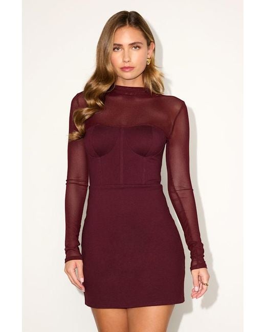 Lulus Red Cosmala Dark Bustier Long Sleeve Mini Dress