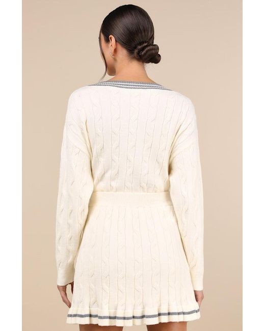 Lulus Natural Studious Charm Ivory And Cable Knit Mini Skirt