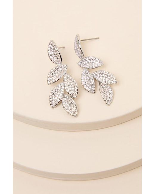 Lulus Metallic Windsor Rhinestone Leaf Drop Earrings