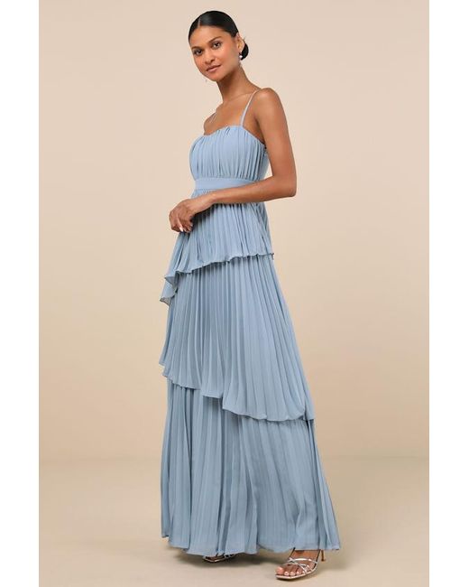 Lulus Blue Jehona Pleated Tiered Maxi Dress