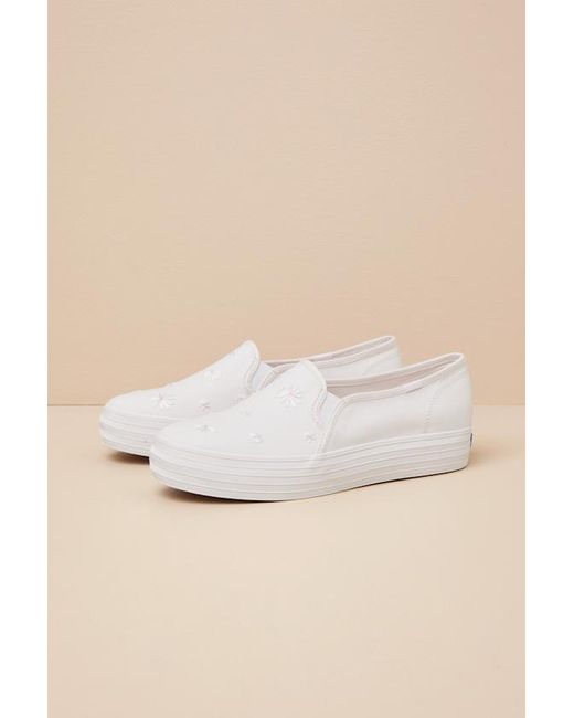 Keds Natural Triple Decker Snow Canvas Embroidered Platform Sneakers