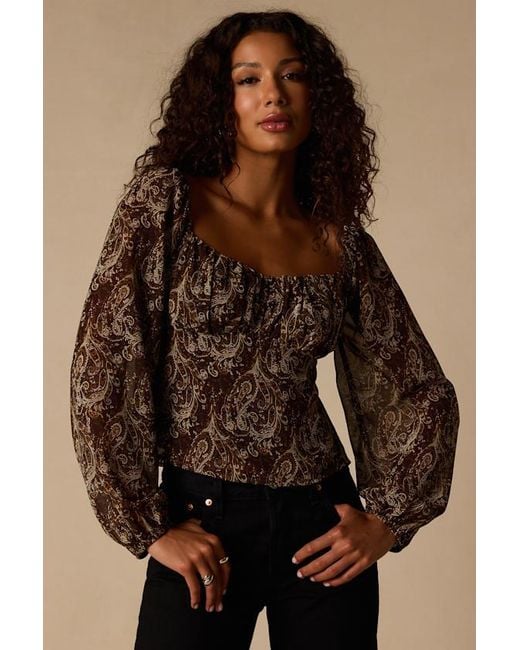 Lulus Brown Yara Multi Paisley Long Sleeve Top
