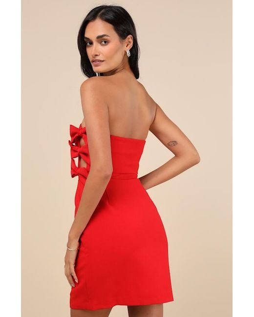 4th & Reckless Red Harlee Strapless Bow Mini Dress