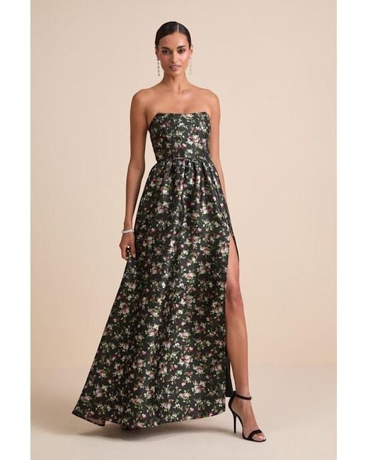 Lulus Rainie Floral Jacquard Strapless Lace-Up Maxi Dress in Black | Lyst Lulus Rainie Floral Jacquard Strapless Lace-Up Maxi Dress in Black | Lyst