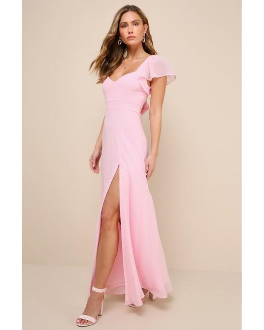 Empire Waist Maxi Dress With Pockets White Maxi Dress White Tie-Back Dress  Flutter Sleeve Dress