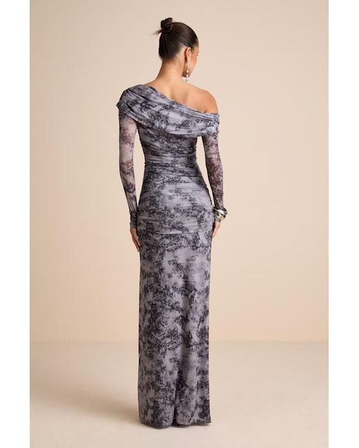 Lulus Women's Brown Darla Tie-Dye Mesh One-Shoulder Long Sleeve Maxi Dress