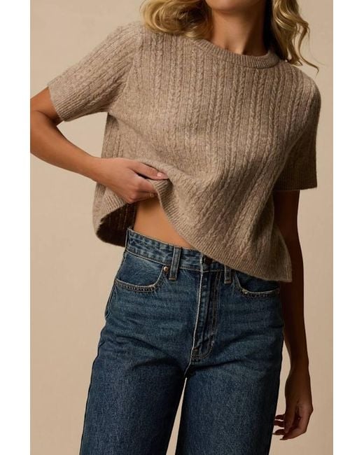Lulus Blue Whitman Cable Knit Short Sleeve Sweater