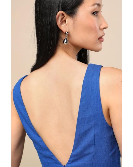 Lulus Blue Packing For Positano Linen Sleeveless Mini Dress