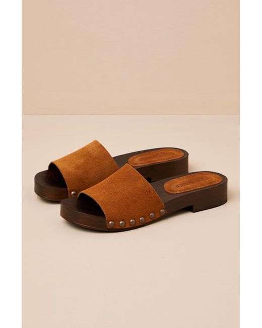 Steve Madden Natural Cento Chestnut Suede Leather Slide Sandals