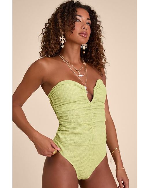 Lulus Green Muna Lime Textured Strapless Cutout U-Bar Bodysuit