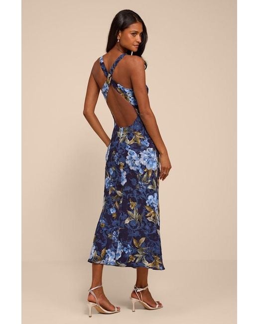Lulus Blue Lilia Floral Scoop Neck Midi Dress