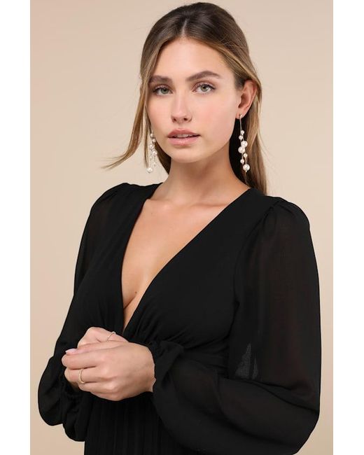 Lulus Black Graceful Finesse Pleated Long Sleeve Maxi Dress