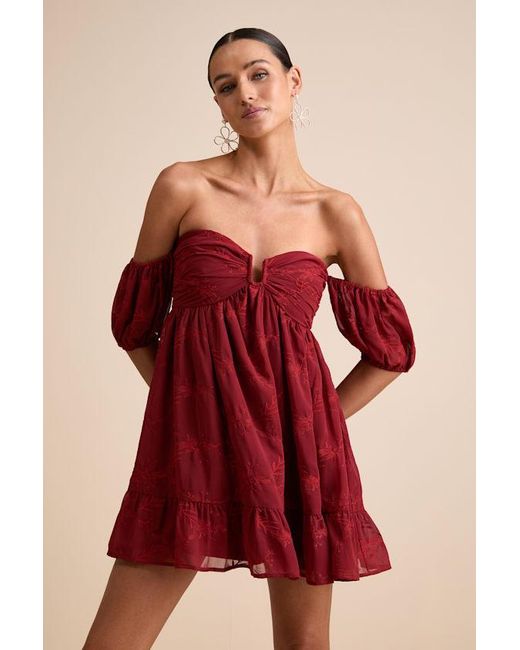 Lulus Cutest Icon Embroidered Off-The-Shoulder Mini Dress | Lyst