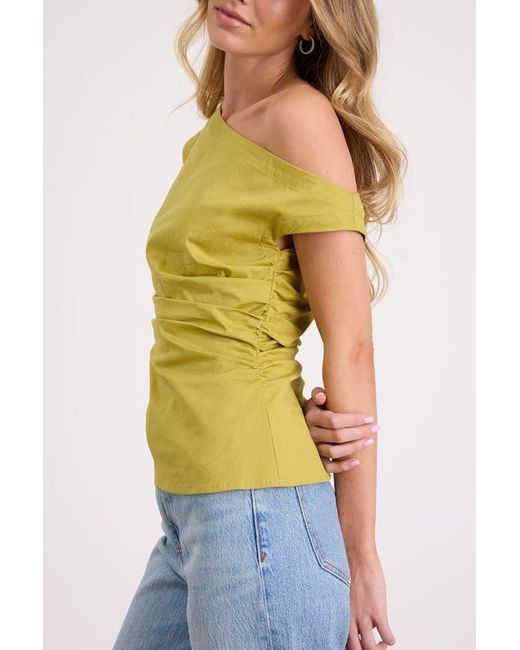 Lulus Green Debonair Chartreuse Poplin Ruched Asymmetrical Top
