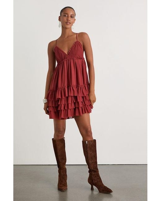 Lulus Asuka Rust Ruffled Tiered Mini Dress
