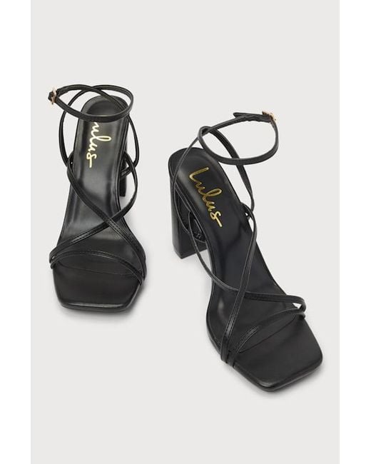 Lulus Black Makennaa Strappy High Heel Ankle Strap Sandals