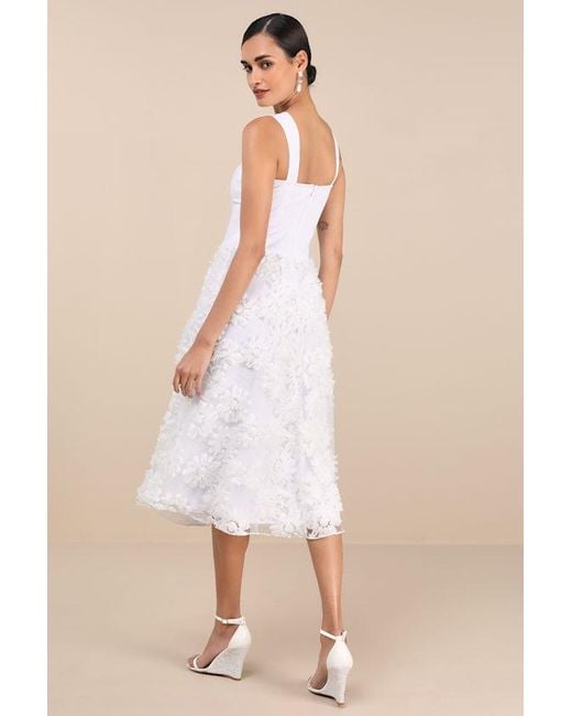 Lulus Natural Benedita Floral Applique Midi Dress