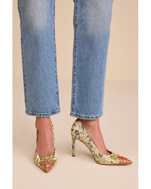 Jessica Simpson Natural Wellica Cream Floral Jacquard Pearl Pointed-Toe Pumps