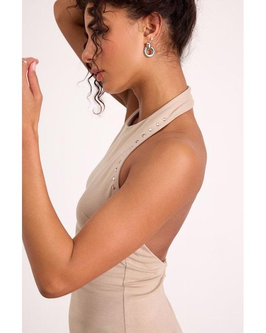 Lulus Natural Samira Jersey Knit Studded Mini Dress