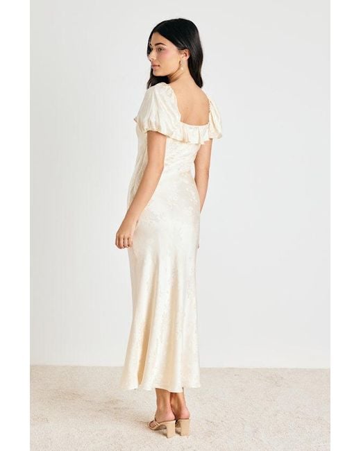 Lulus Natural Farina Cream Floral Jacquard Puff Sleeve Maxi Dress
