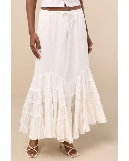 Lulus Natural Bedelia Tiered Drawstring Maxi Skirt