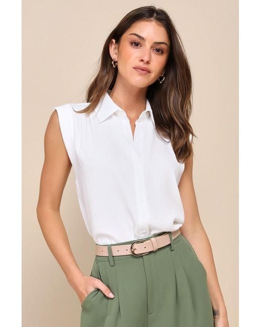 Lulus White Chic Candidate Collared Sleeveless Button-Up Top