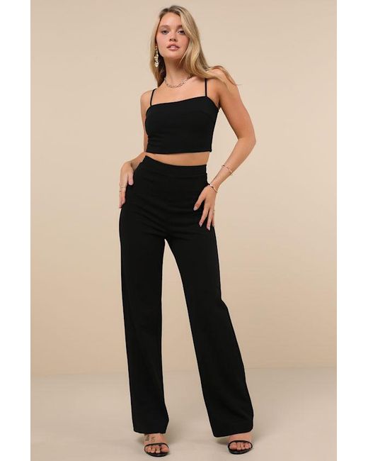 Lulus Black Impressive Aesthetic Wide-Leg Two-Piece Jumpsuit