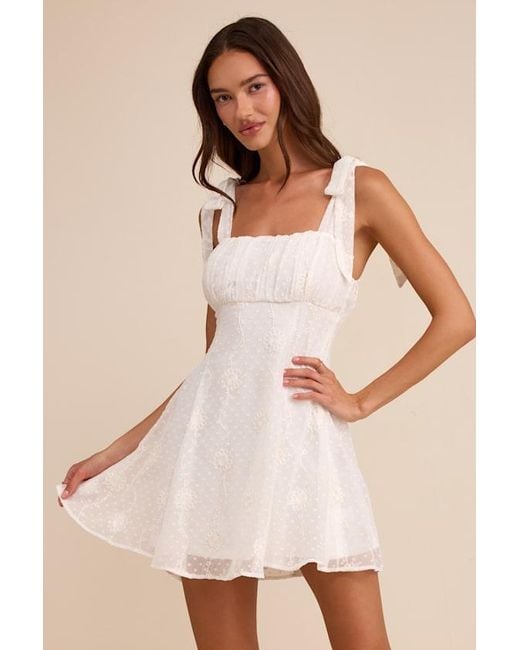 Lulus White Adorable Approach Floral Embroidered Tie-Strap Mini Dress