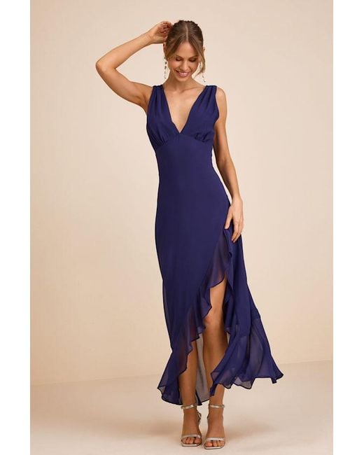 Lulus Blue Laraline Ruffled Cowl Back Maxi Dress