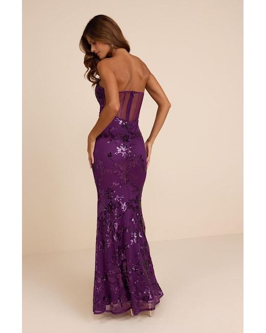 Lulus Purple Mayley Sequin Strapless Maxi Dress