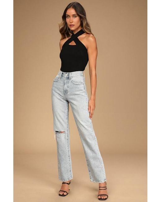 Lulus Black Essential Energy Ribbed Sleeveless Cutout Cross-Front Top
