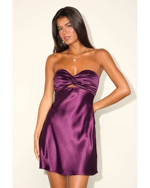Lulus Purple Narina Satin Pleated Strapless Mini Dress