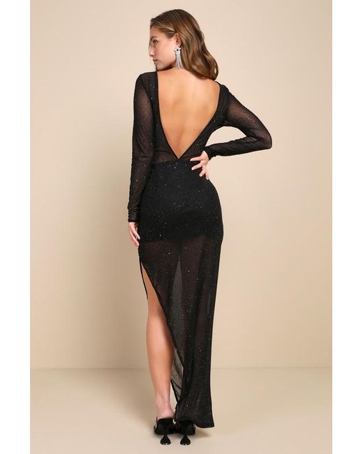 Lulus Natural Sultry Glamour Mesh Rhinestone Backless Maxi Dress