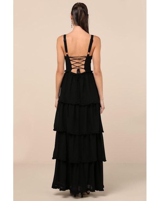 Lulus Black Sophisticated Occasion Bustier Lace-Up Maxi Dress