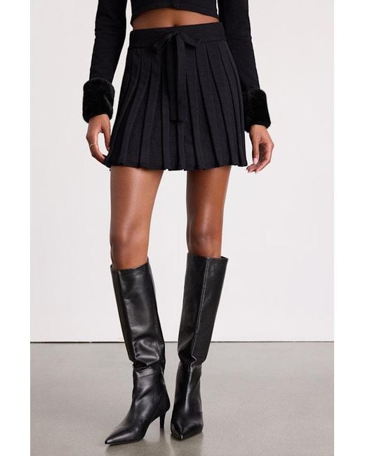 Lulus Black Layden Knit Pleated Mini Skirt