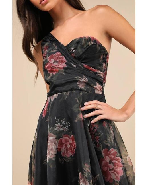 Lulus Natural Truly Extraordinary Floral Organza One-Shoulder Maxi Dress
