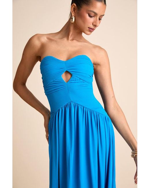 Lulus Rozala Bright Pleated Strapless Maxi Dress in Blue | Lyst