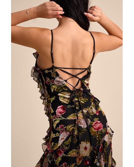 chinese dress ladies Rare London Women's Black Satin Jacquard Ruffle Maxi Dress 6