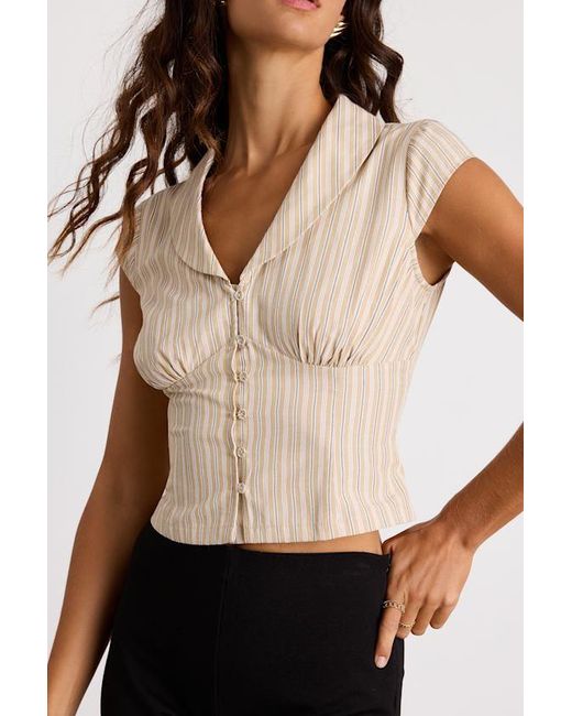 Lulus Natural Alexis Striped Collared Button-Up Top