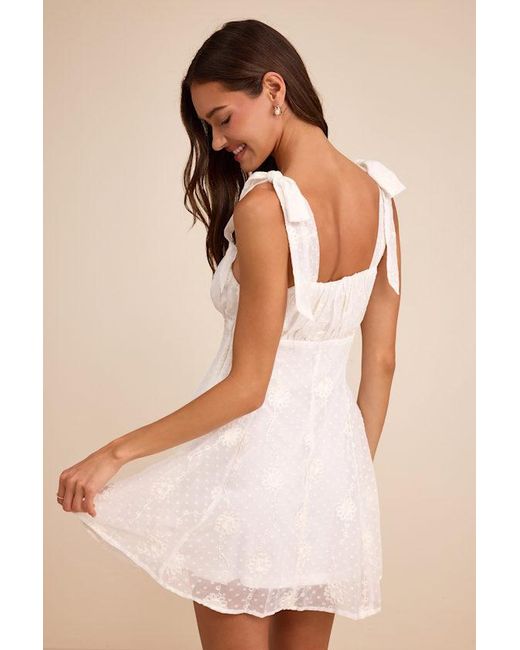 Lulus White Adorable Approach Floral Embroidered Tie-Strap Mini Dress