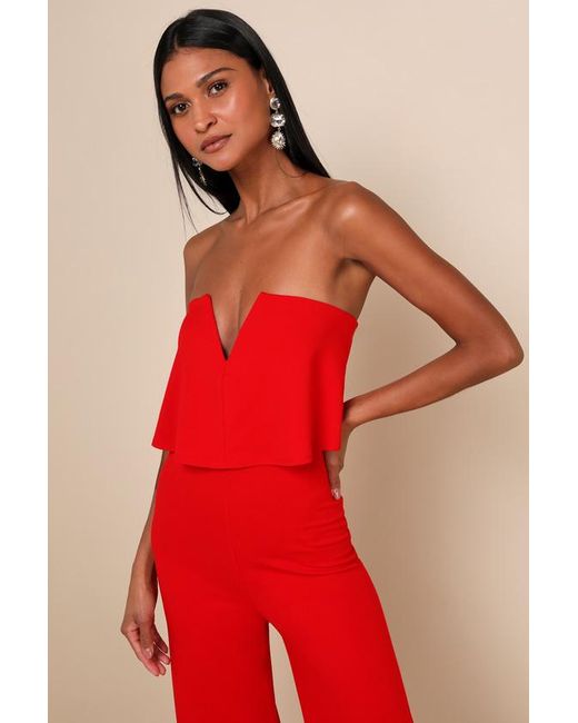 Lulus Red Power Of Love Strapless Jumpsuit