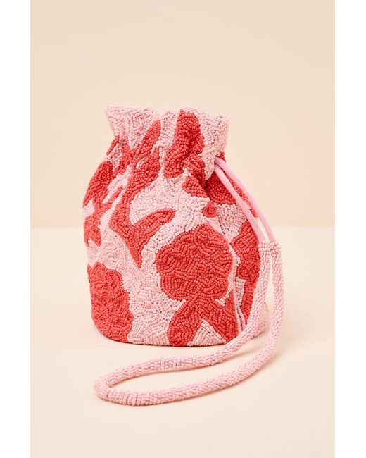 Lulus Pink Miridia Multi Floral Beaded Drawstring Bucket Bag