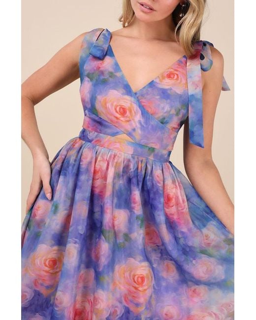 Lulus Purple Flowering Day Dream Floral Organza Midi Bubble Dress