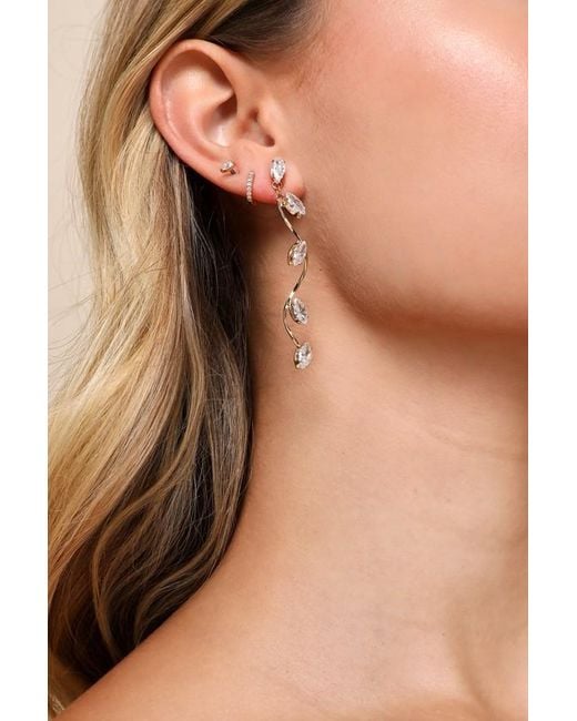 Lulus Natural Tenderly Twining Rhinestone Twisted Leaf Drop Earrings