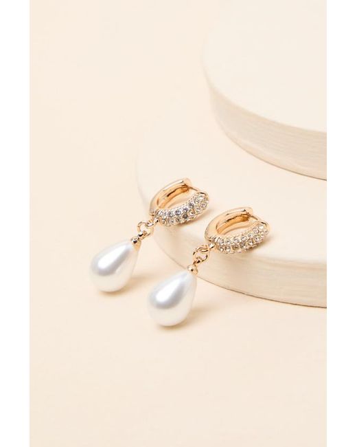 Lulus Brown Ria Rhinestone Pearl Drop Earrings
