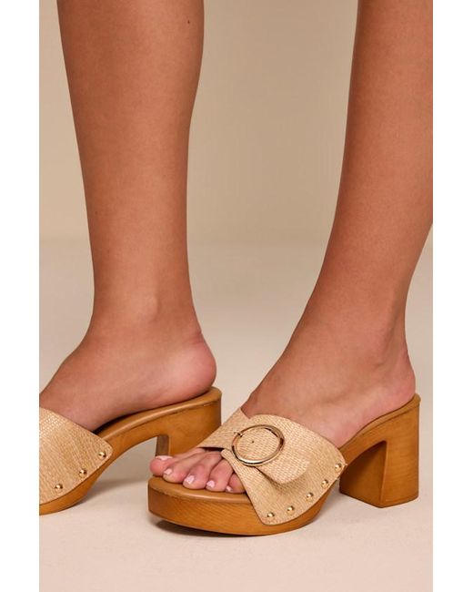 Lulus Natural Joplin Raffia Platform Slide Sandals