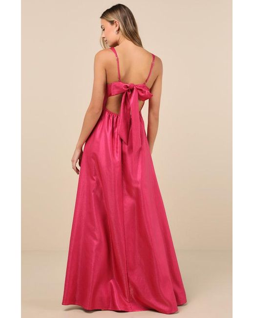 Lulus Red Immaculate Aura Shiny Taffeta Maxi Dress With Pockets