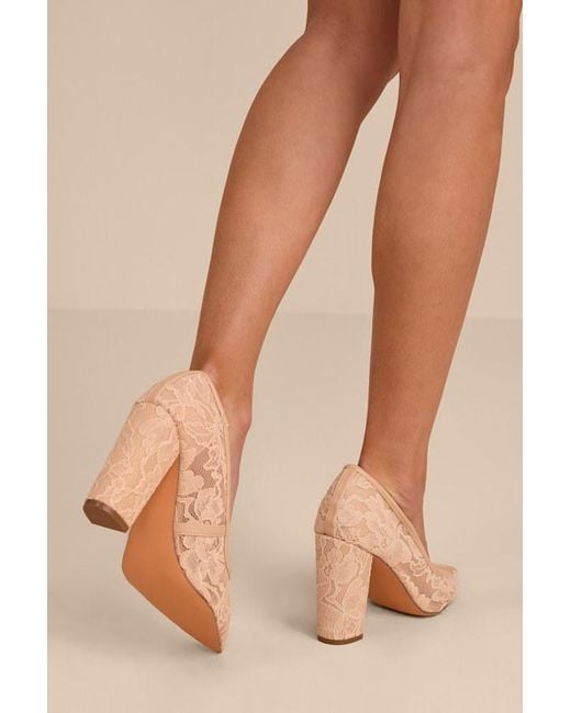 Lulus Natural Lolita Light Nude Lace Pointed-Toe Pumps