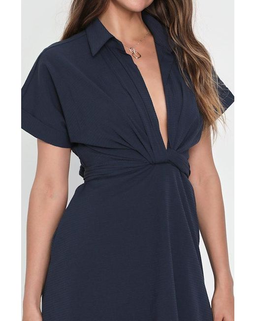 Lulus Blue Breeze By Tie-Back Mini Dress With Pockets