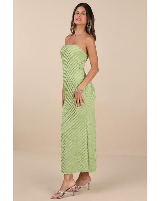 Lulus Green Faelyn Light Strapless Ruffled Midi Dress